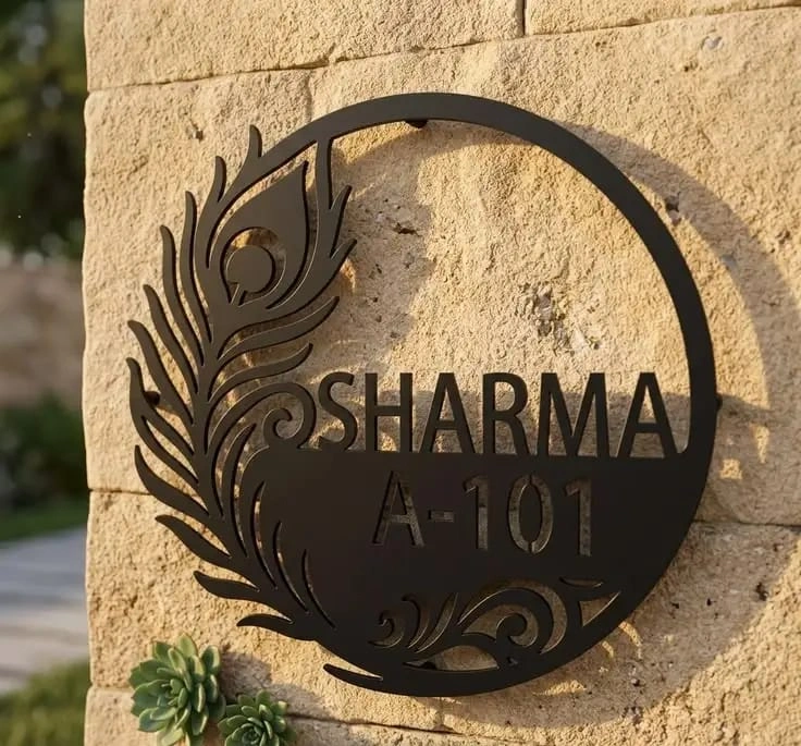 Wooden name board custom signage services in Trivandrum